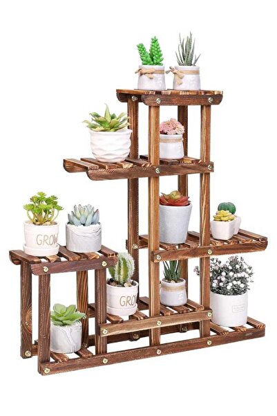 rmc Solid Oak Multi-Tier Plant Stand, Carbonised Brown, 60x60cm
