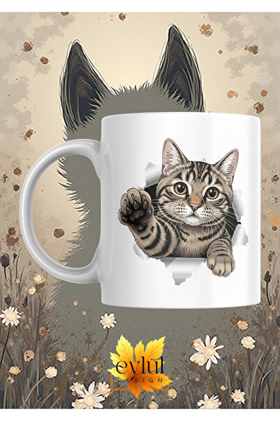 Eylül Design Three-Dimensional Cat Special Design Printed Mug Cup Gift Tea-Co...