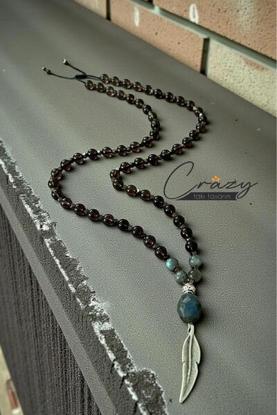 CRAZY TAKI TASARIM 8 MM DUMANLI KUVARS - LABRADORİT & HEMATİT DOĞALTAŞ 70-80 ...