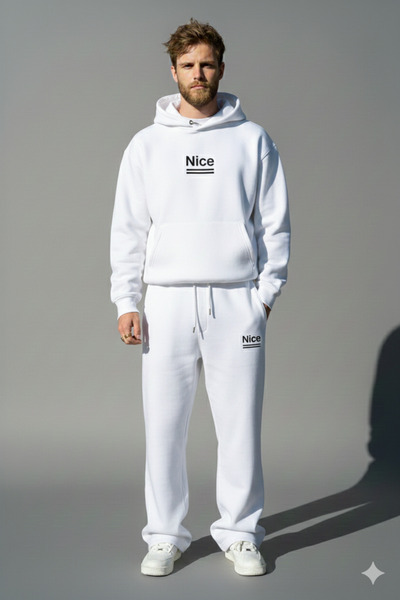 NİCE Printed Oversized Baggy Tracksuit Set-Winter Thick 3-Thread Fleece-Lined Wide Leg Sweatpants-Top and Bottom Set