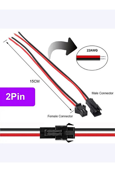 POWERR LED AYDINLATMA Tek Renk Şerit Led Bağlantı Soketli Kablo Takım 2 Pin 0...