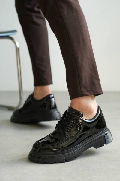 Mhoda Shoes حذاء كلاسيكي رجالي من الجلد اللامع برباط يومي من RLX-X6 RST - أسود