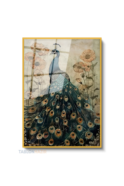 tablonhazır Dikey Çerçeveli Cam Klasik Tavuzkusu Modern Ev Dekoru Duvar Sanat...