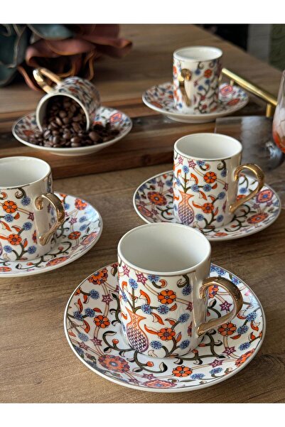 Meri Ev Gereçleri OTANTİK KIRMIZI TÜRK KAHVE FİNCAN TAKIMI 6 KİŞİLİK 12 PARÇA