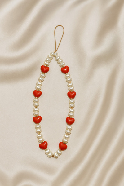 Femenino Pearl Gold Bead Detailed Red Heart Phone Accessory Phone Lanyard Bag...