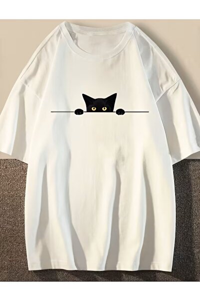LELVANİ Μπλουζάκι Unisex με στάμπα με σχέδιο μαύρης γάτας