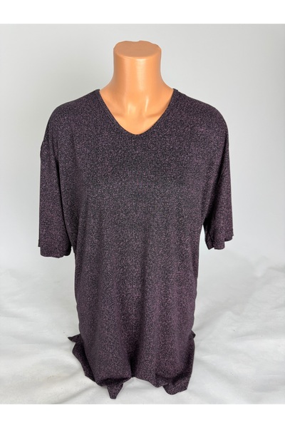 YAŞAR TRİKO Women's Stretch Fabric Patterned U-Neck Short Sleeve Slit Mother Combed Cotton T-Shirt