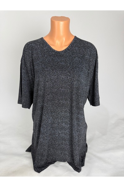 YAŞAR TRİKO Women's Stretch Fabric Patterned U-Neck Short Sleeve Slit Mother Combed Cotton T-Shirt