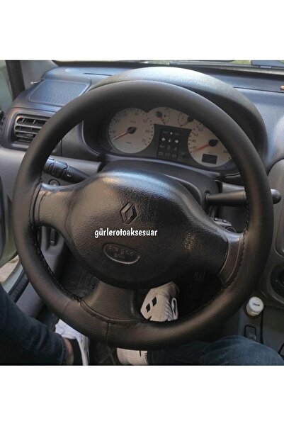 gürler oto kılıf ve aksesuar Renault Uyumlu Clio 2 Dikmeli Direksiyon Kılıfı Soft Siyah Deri Siyah Ipli ( 38×10cm )