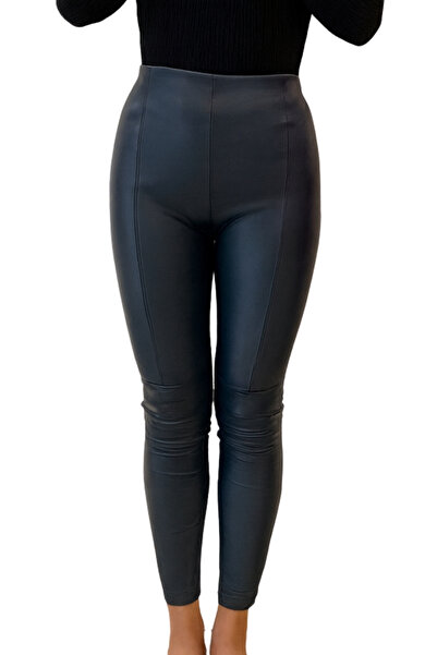 Qualia Butik Women's One Size Slimming Leather Sh Fleece-Lined Leggings