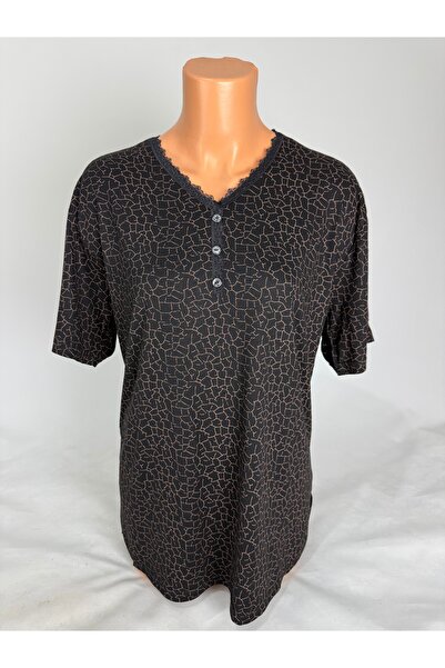 YAŞAR TRİKO Γυναικείο μπλουζάκι με κοντό μανίκι με λαιμόκοψη σε σχήμα U με ελαστικό ύφασμα σχέδια και άνοιγμα μαμά χτενισμένο βαμβακερό μπλουζάκι στο πλάι