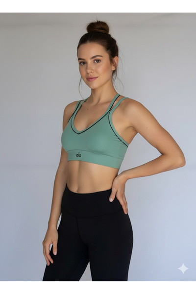 ola yoga Airbrush Heart Throb Strappy Green Bra