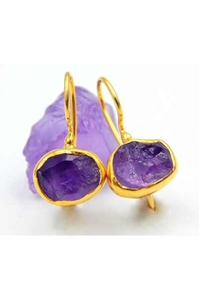 alpsilverart Kadınlar İçin Otantik Ham Ametist Taşlı El İşi 925 Ayar Gümüş Küpe