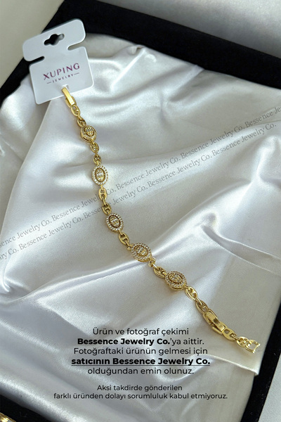 Bessence Jewelry Co Xuping 14K Gold VIP Oval Crown Işıltılı Çelik Bileklik, 1...