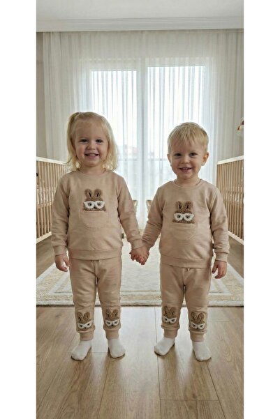 Feyza Tavşan Detaylı Pamuk Penye Bebek Alt-Üst Takım (1 adet)