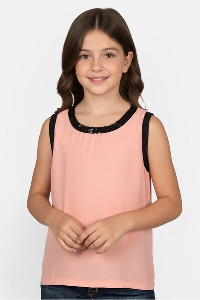 Overkids Kids Girl Crew Neck Textured Sleeveless Tank Top, Coral