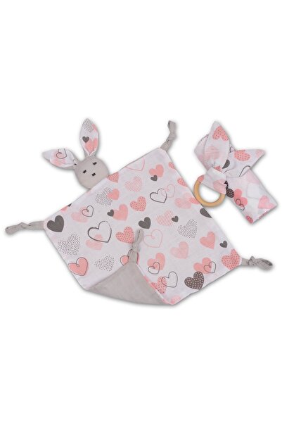 Kidizi 3-piece Pink Hearts muslin set, includes muslin blanket, attachment toy and ring...