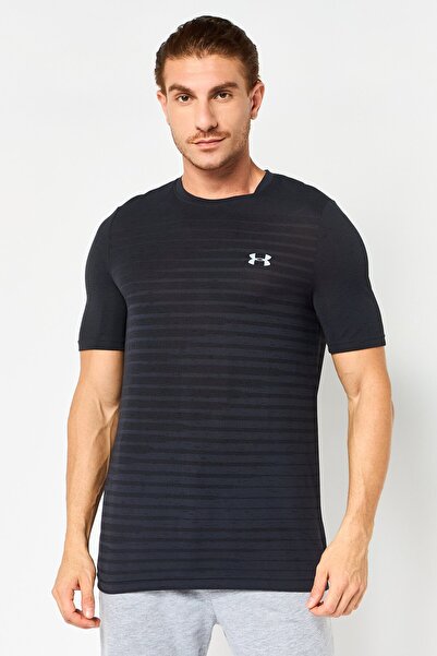 Under Armour تيشيرت رجالي ضيق بأكمام قصيرة للتدريب، أسود