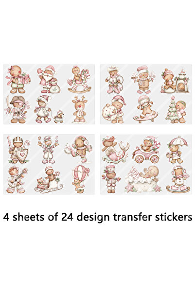 Choice ملصقات نقل ضوئية متعددة الألوان على شكل شخصيات خبز الزنجبيل لعيد الميلاد، 4 قطع، قابلة للتخصيص، لتغليف أكواب الزجاج بتقنية الأشعة فوق البنفسجية