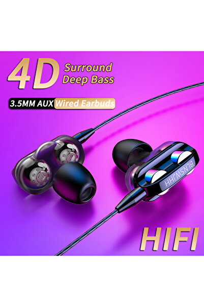 Choice سماعات رأس سلكية سوداء مقاس 3.5 مم مزودة بخاصية إلغاء الضوضاء وسماعات أذن رياضية مزدوجة المحرك وصوت جهير ستيريو للألعاب