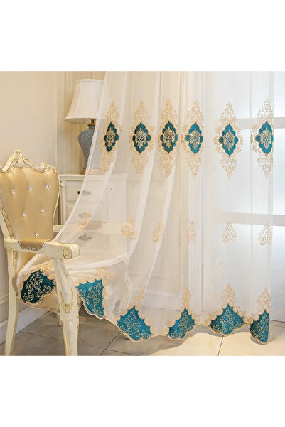 choice2 Rod Pocket W140cmXH245cm Blue European Luxury Classic Style Transpare...