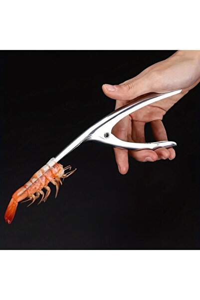 Choice جهاز تنظيف الروبيان الفضي المصنوع من الفولاذ المقاوم للصدأ - تصميم مريح على شكل عظمة سمكة، إزالة سهلة للقشرة، مناسب للمطبخ