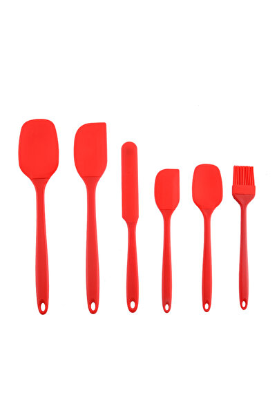 Choice طقم أدوات مطبخ سيليكون أحمر للخبز، 6 قطع، مكشطة كريمة مدمجة، ملعقة مسط...
