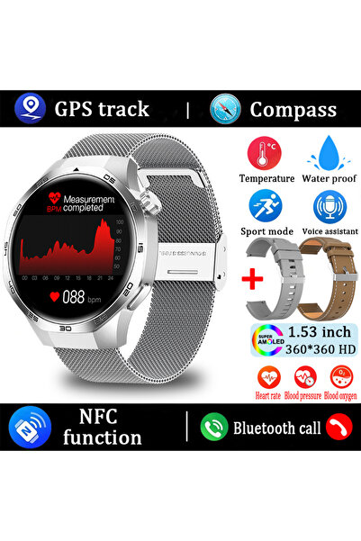Choice حزام شبكي فضي لساعة GT 5 Pro الذكية، شاشة AMOLED عالية الدقة 1.53 بوصة...