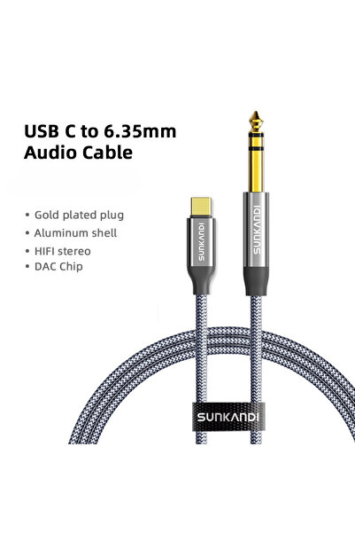Choice كابل SUNKANDI بطول 1.2 متر، رمادي داكن، من نوع USB-C إلى 6.35 ملم TRS،...