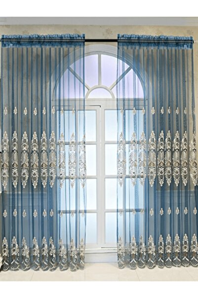 Choice قضيب ستارة أزرق مطرز بنمط أوروبي فاخر، عرض ١٠٠ سم × ارتفاع ٢٠٠ سم، قطع...