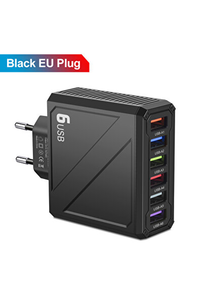 Choice شاحن جداري عالي الجودة مزود بقابس أوروبي أسود، 3.1 أمبير، 6 منافذ USB، شحن سريع لأجهزة iPhone 14 و 15