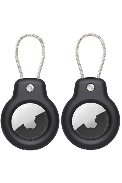 Choice 2pcs Black For AirTag Case Hard Plastics Holder Anti-Loss Keychain Wit...