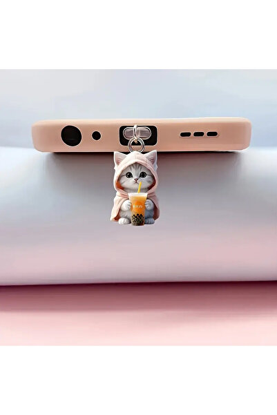Choice وردي اللون لهاتف آيفون، قطة لطيفة، إكسسوارات تزيينية، إكسسوارات تعليق، سدادة غبار عالمية، سدادة غبار للهاتف
