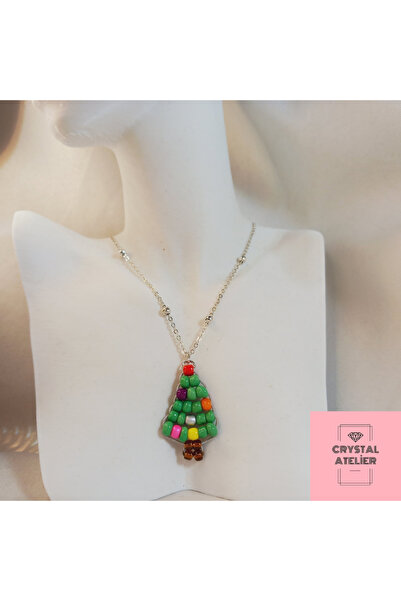 Crystal Atelier 925 Ayar Gümüş Zincir Miyuki Yeni Yıl Serisi Çam Ağacı Charm ...