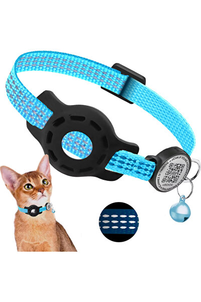 Choice Airtag not included Blue(No Tracker) Cat GPS Collar with QR Code Tag &...