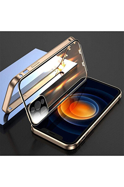 Choice جراب حماية كامل 360 درجة لهاتف آيفون 16 ذهبي، مصنوع من المعدن والمغناطيس، مزود بقفل زجاجي مزدوج الجوانب.