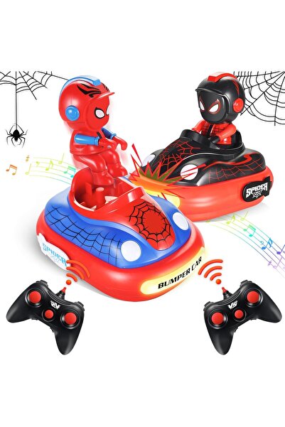 Toybox مجموعة سيارات سباق التصادم التي تعمل بالتحكم عن بعد - لعبة أطفال 2 في 1 مع أضواء LED وموسيقى - سبايدرمان