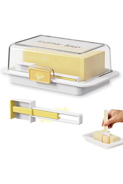 Choice علبة زبدة بيضاء محكمة الإغلاق مزودة بغطاء وقاطع، مناسبة للتخزين على سط...