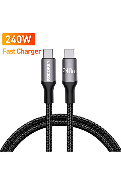 Choice كابل شحن سريع من نوع USB-C إلى USB Type-C من Rocoren، بطول متر واحد، يدعم تقنية PD 3.1 بقدرة 240 واط، يدعم الشحن السريع بقدرة 100 واط، متوافق مع أجهزة Mac.