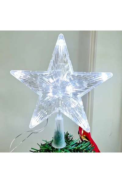 Choice زينة شجرة عيد الميلاد بيضاء مضيئة 19 سم (15/19 سم) - نجمة لامعة متلألئة
