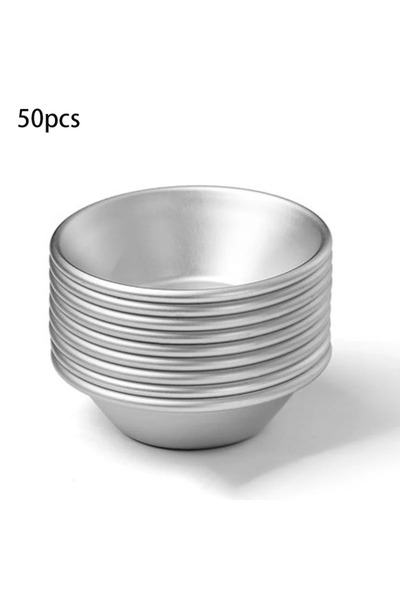 Choice 50 قطعة، 10/25/50 قطعة، قوالب تارت البيض قابلة لإعادة الاستخدام، مصنوعة من سبائك الألومنيوم، ملحقات خبز، قالب بودنغ، قالب كعكة القمر، مقاس متوسط