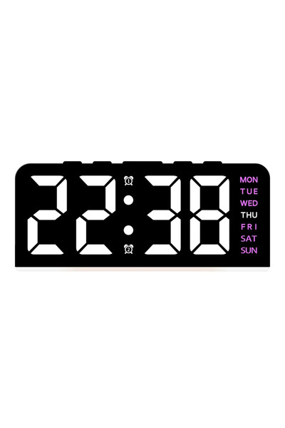 Choice ساعة منبه رقمية LED وردية اللون مقاس 7 بوصات، هيكل أسود، مع ثلاثة مستو...