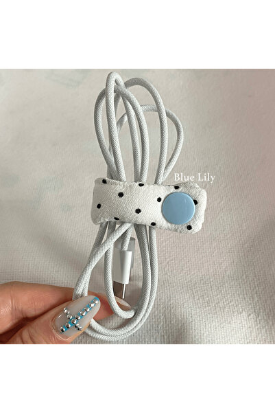 Choice مشبك كابل قماشي أبيض وأزرق بنجمة لطيفة - منظم كابلات على طراز INS لسما...