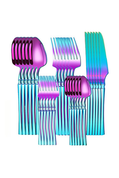 Choice Rainbow 30 PCS Rainbow 30 piece Stainless Steel Colorful Cutlery With Titanium Plated, Tableware Kit