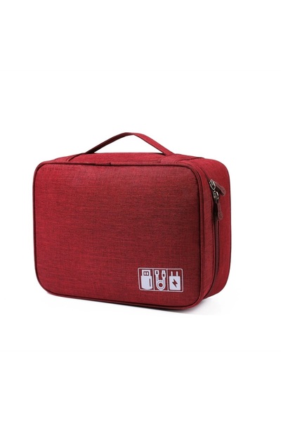 Choice حقيبة تخزين كابلات حمراء مزدوجة الطبقات، منظم إلكتروني رقمي محمول، كاب...