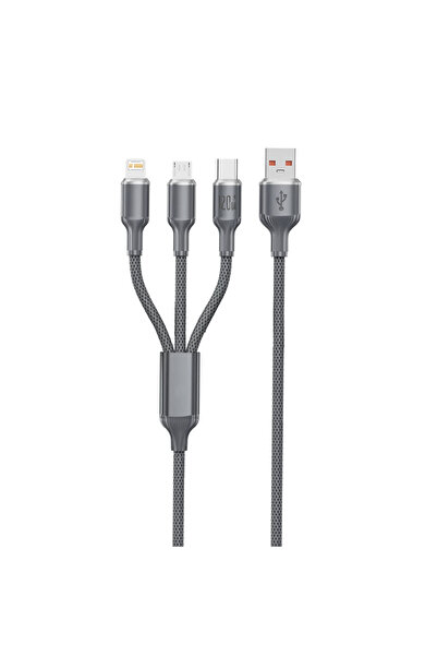 Choice سلك شحن سريع USB أسود بطول 1.2 متر وقوة 120 واط، 3 في 1، متوافق مع أجهزة iPhone، من USB A إلى Type-C، متعدد المنافذ.