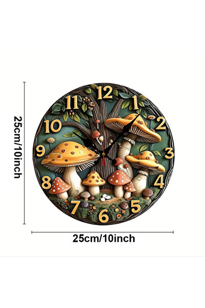 Choice 10 inch GZ-WYT09050039 Cute Mushroom Tree Wooden Round Silent Hanging Wall Clock, Suitable For Livin