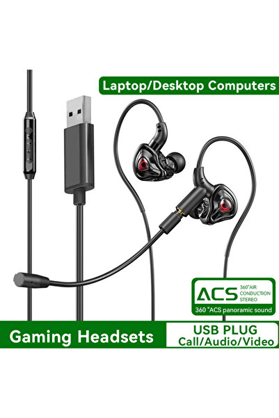 Choice سماعة رأس للألعاب الإلكترونية مزودة بمنفذ USB، وميكروفون مزدوج داخل ال...