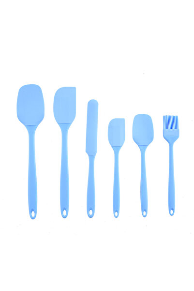 Choice طقم أدوات مطبخ سيليكون أزرق للخبز، 6 قطع، مكشطة كريمة مدمجة، ملعقة مسط...