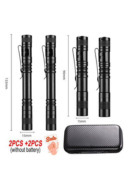 Heinast 4 قطع مع حقيبة، مصباح يدوي صغير بتقنية LED بقوة 300 لومن، مصباح قلم محمول من سبائك الألومنيوم مع مشبك، للتخييم عالي